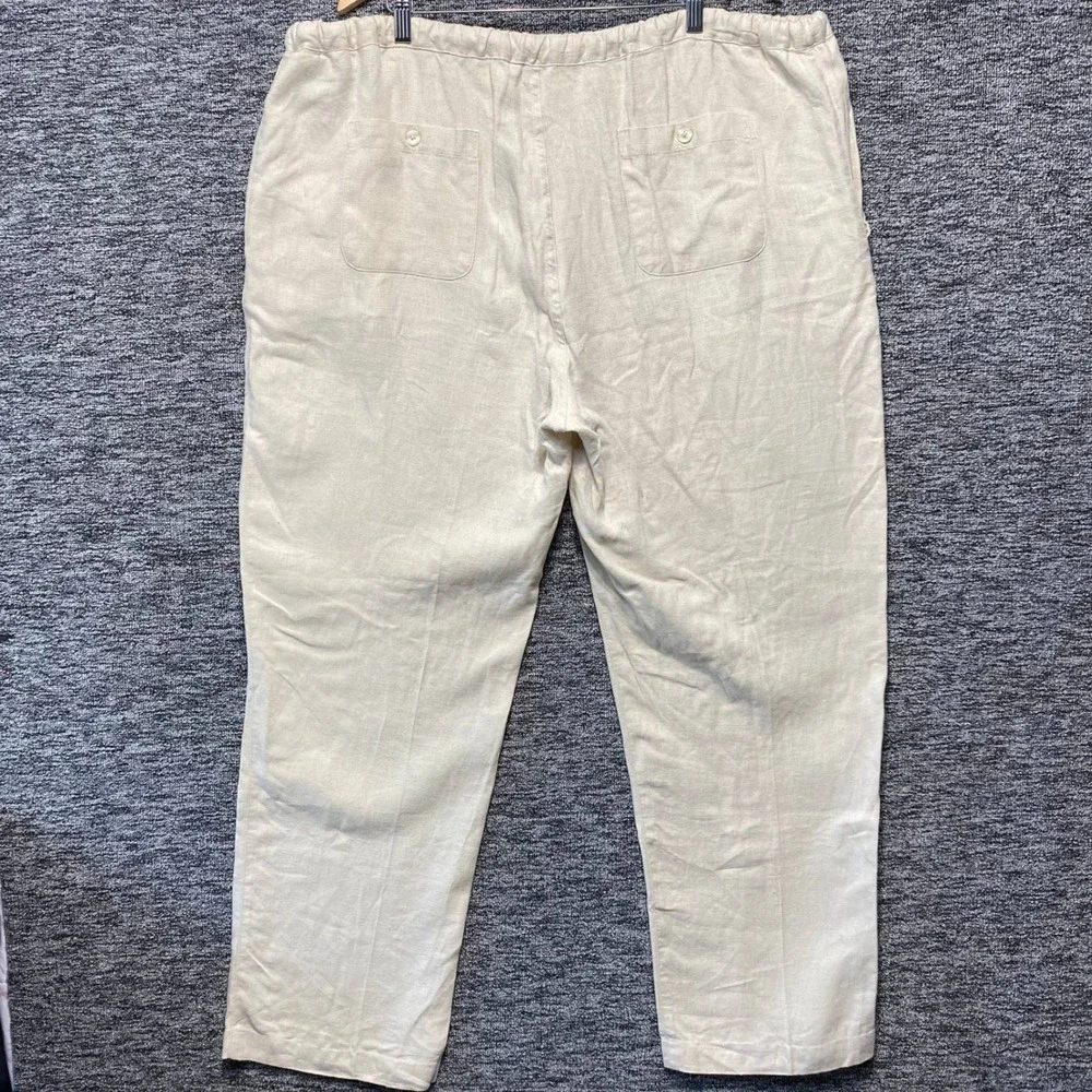 Toscano 100% Linen Pants Mens XXL Cream Beige Drawstring Elastic Waist‎ Resort